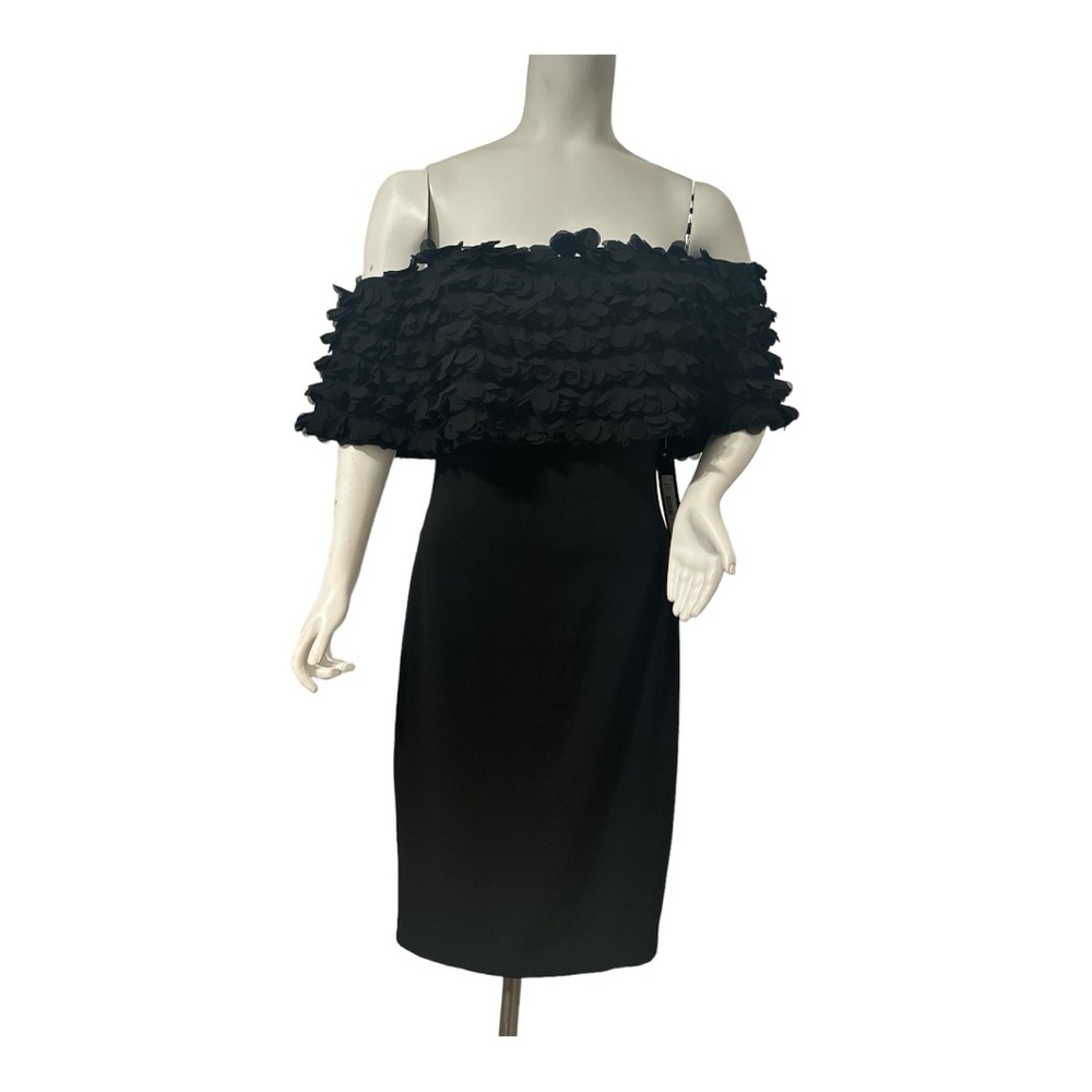 NWT BADGLEY MISCHKA Off-The-Shoulder Petal Black Dress $595 Size 2 - Picture 2 of 5